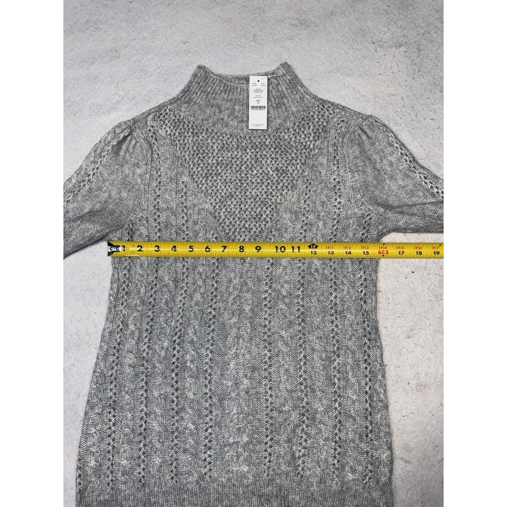 NWT WHBM Heather Gray Pearl Cable Mock neck Knit Sweater Size Small - Picture 3 of 5